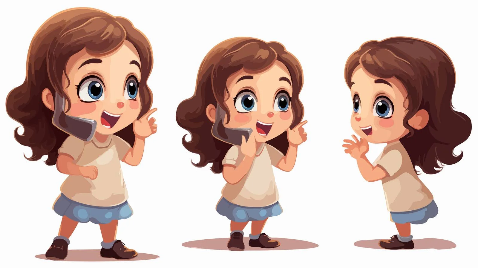 Adorable Girl with Phone Cartoon Illustration — free download from Dotvec