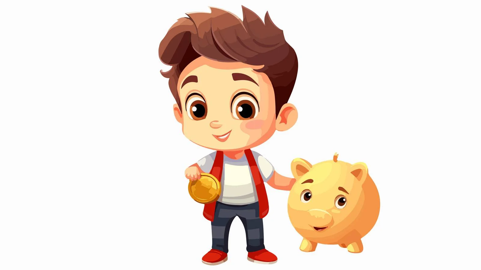 Young Boy with Piggy Bank and Coin — free download from Dotvec