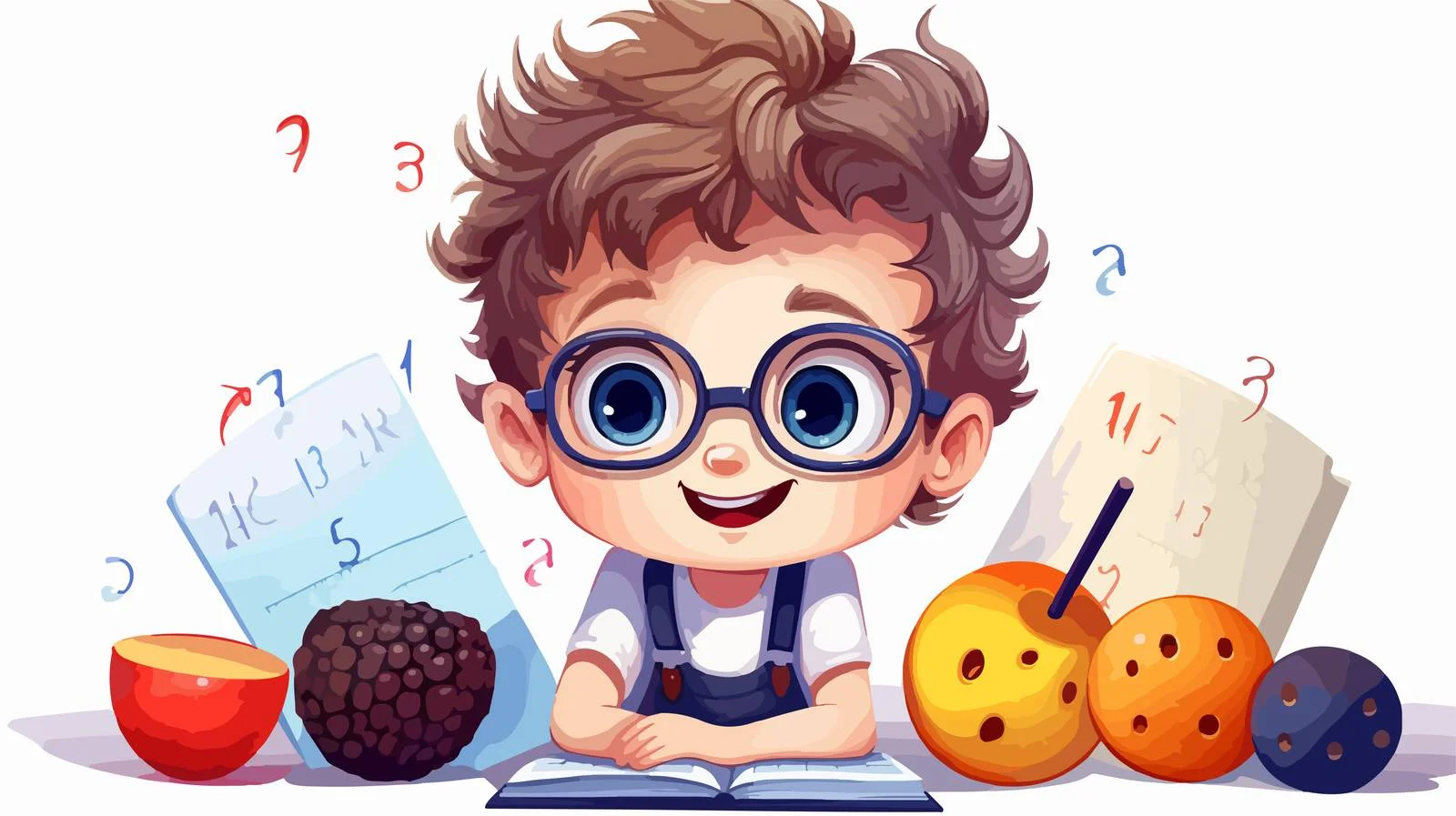 Young Boy Learning Math with Fruits — free download from Dotvec