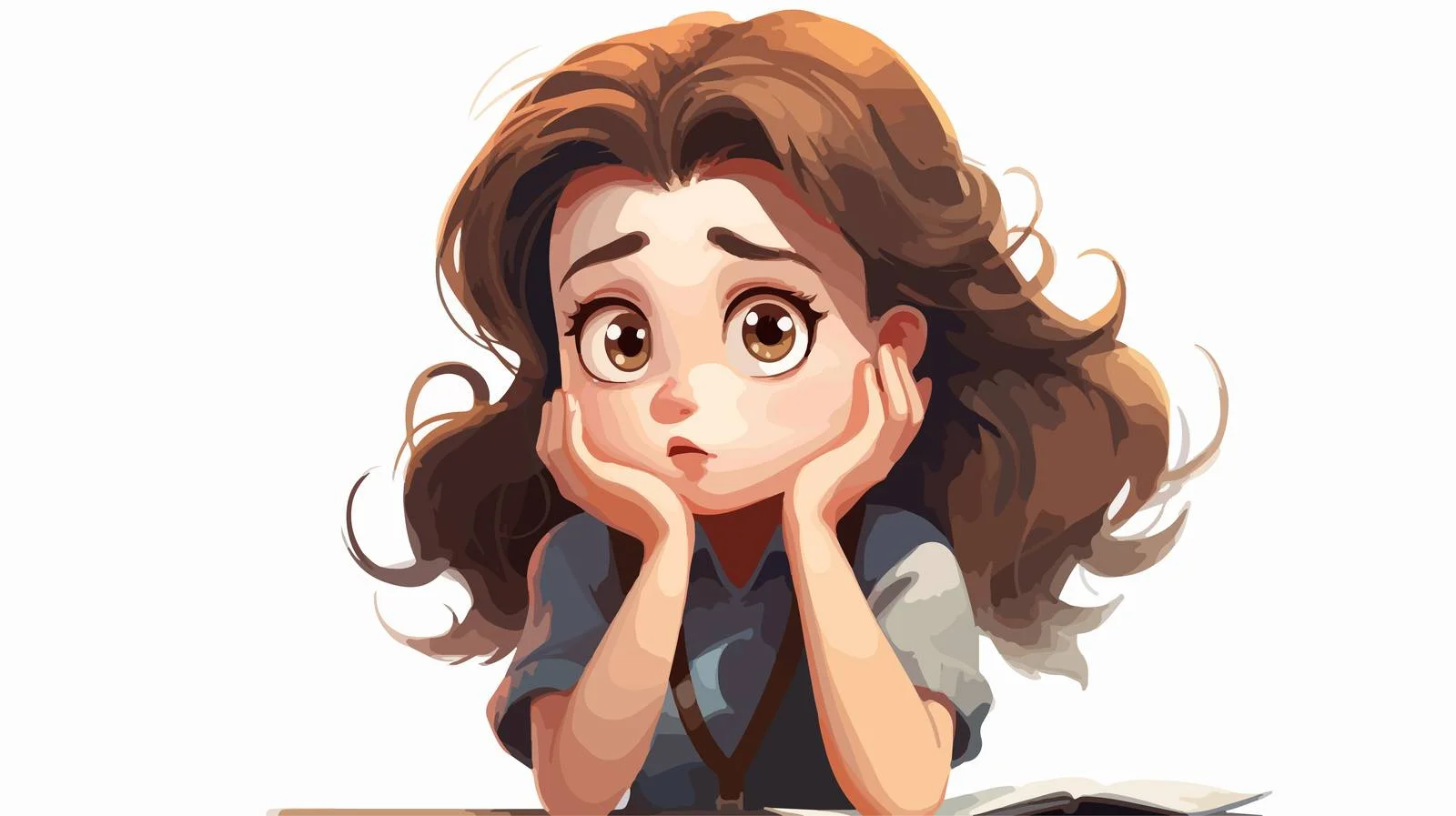 Confused Kid Girl Doing Homework Cartoon — free download from Dotvec