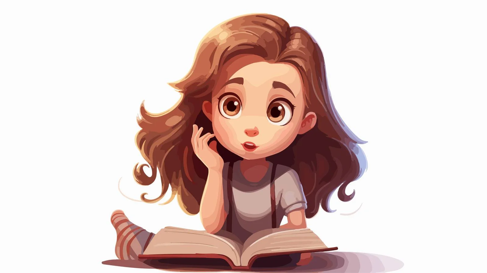 Young Girl Reading Book Confused Expression — free download from Dotvec
