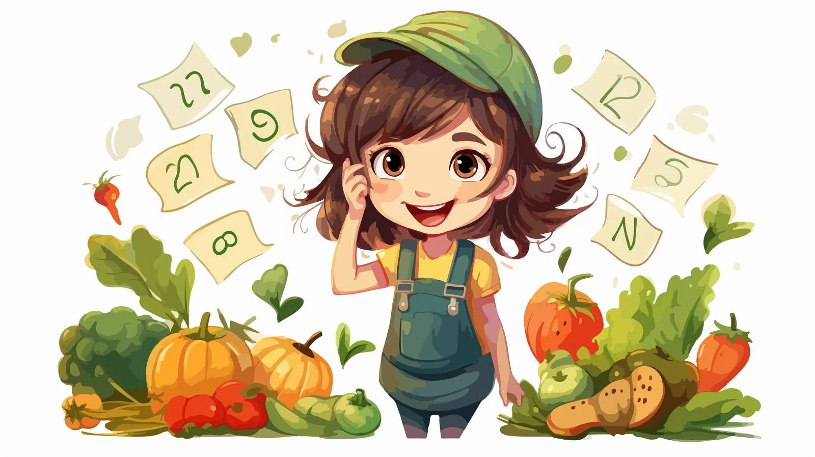 Adorable Girl Learning Math with Vegetables — free download from Dotvec
