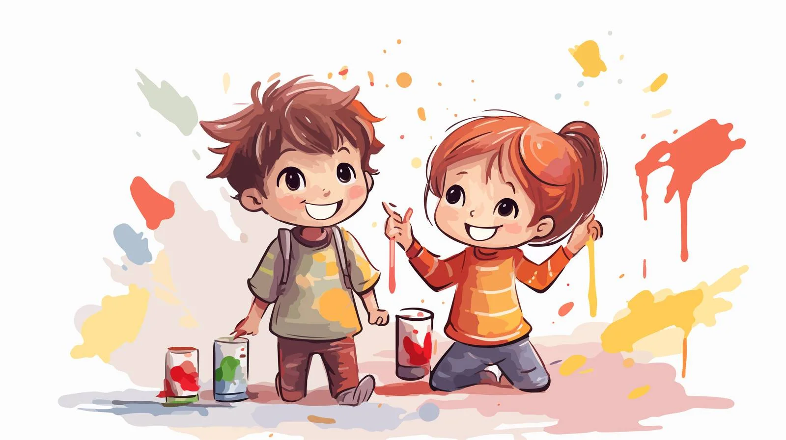 Joyful Kids Drawing Cartoon Together — free download from Dotvec