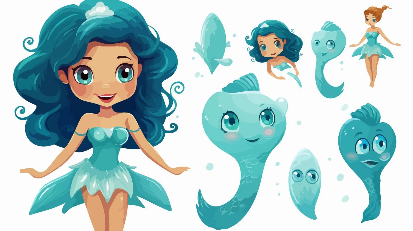 Adorable Mermaid Kid Vector Cartoon Illustration — free download from Dotvec
