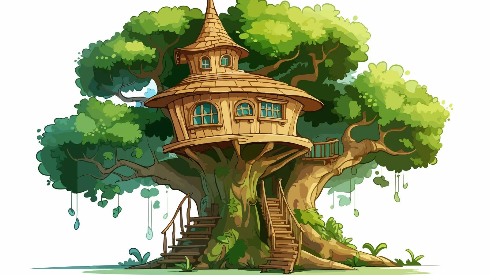 Enchanting Tree House in Cartoon Jungle — free download from Dotvec