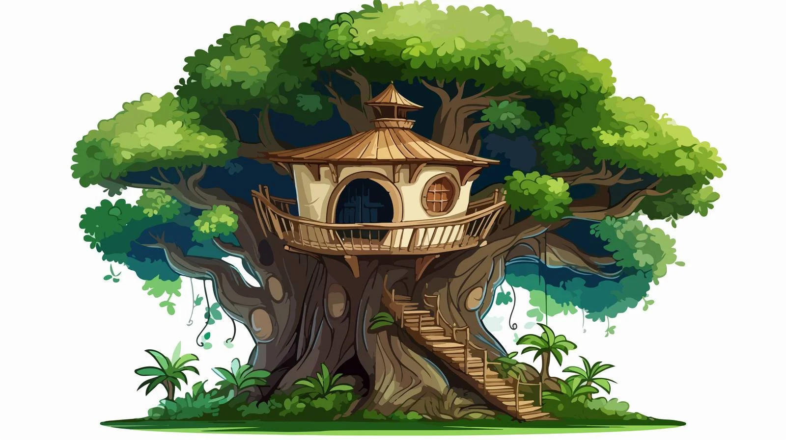 Enchanting Treehouse Cartoon Illustration — free download from Dotvec