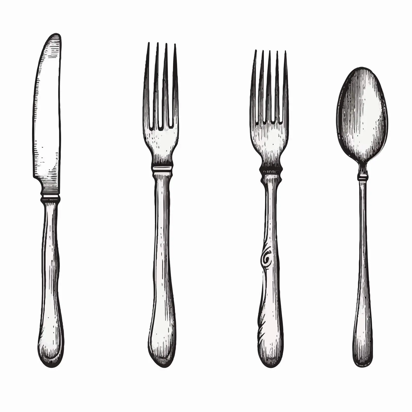 Simple Cutlery Sketch on White Background – free prep image from Dotvec