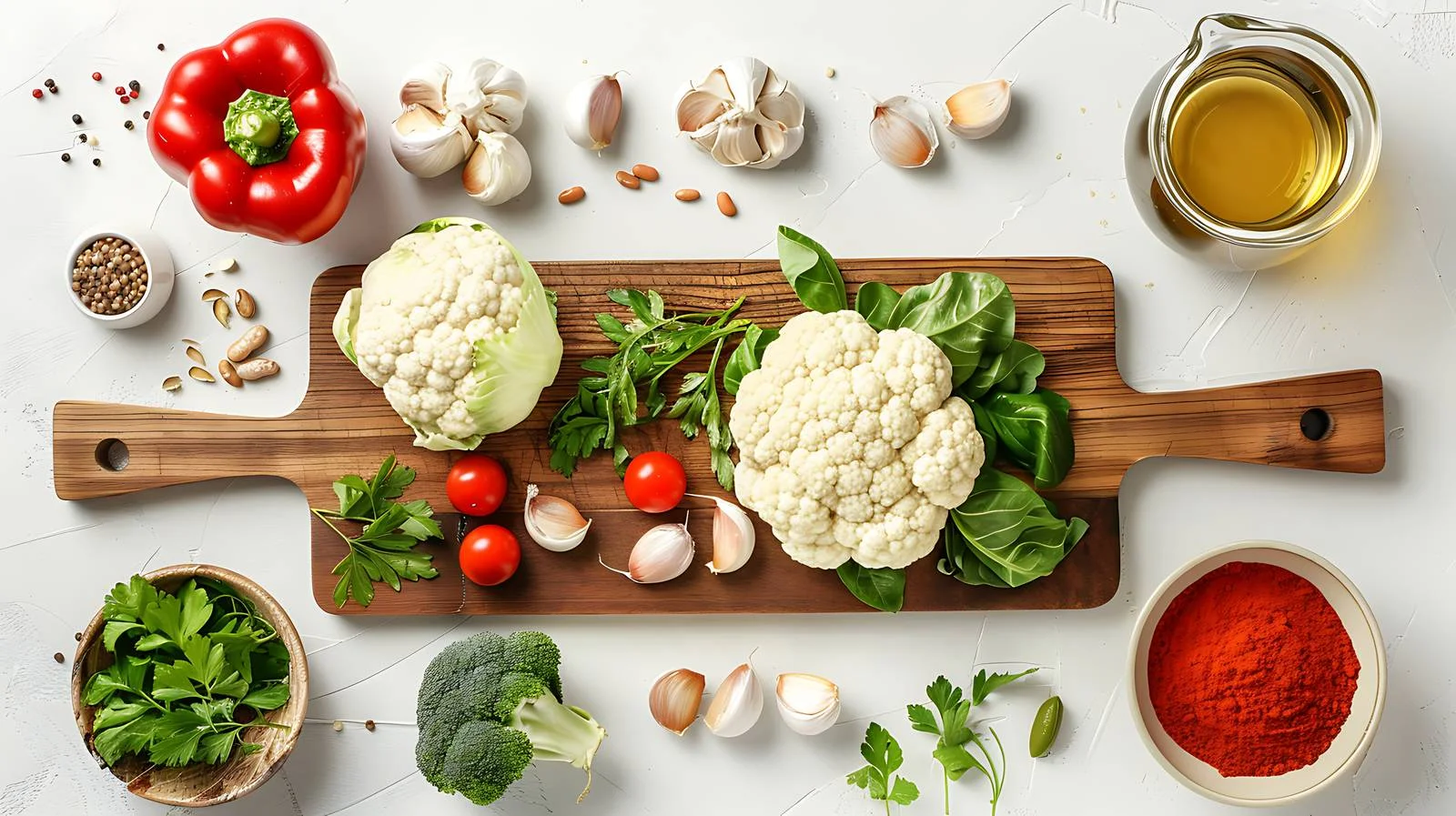 Fresh ingredients on cutting board for bean dish — free download from Dotvec