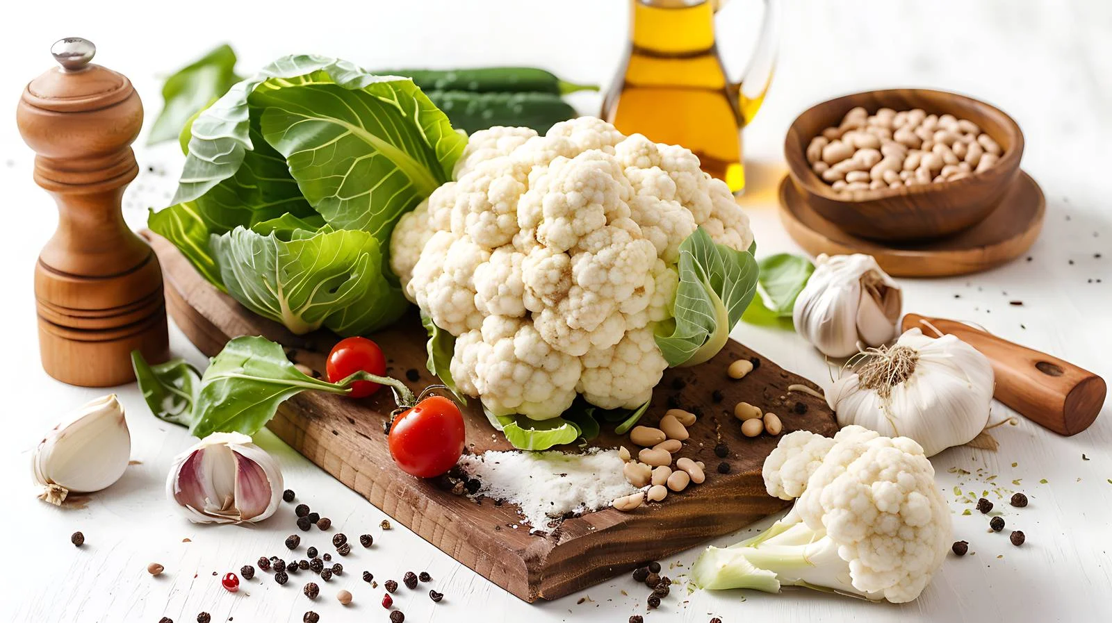 Organized ingredients on cutting board for bean dish — free download from Dotvec