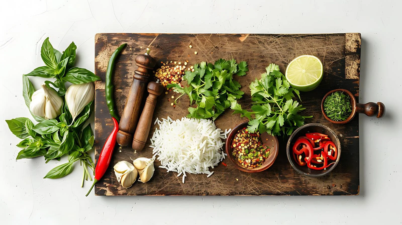 Fresh ingredients on wooden cutting board — free download from Dotvec
