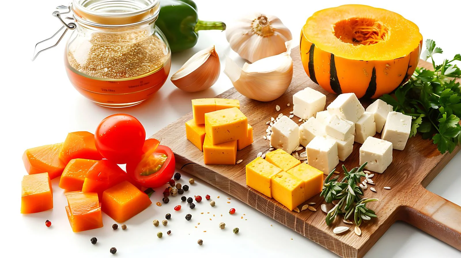 Pumpkin preparation ingredients on cutting board — free download from Dotvec