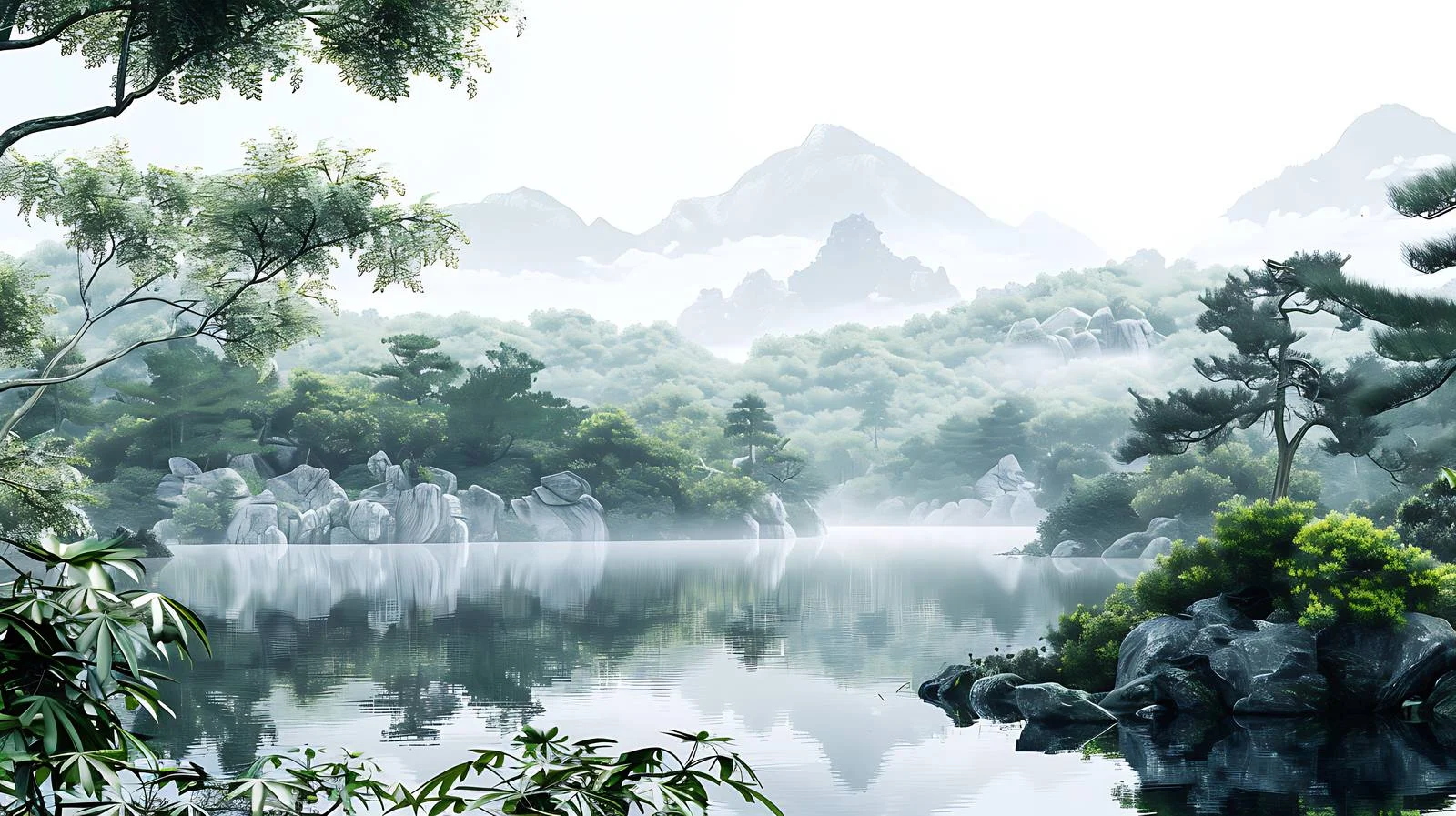 Tranquil Dachaidan Jade Lake White Background — free download from Dotvec