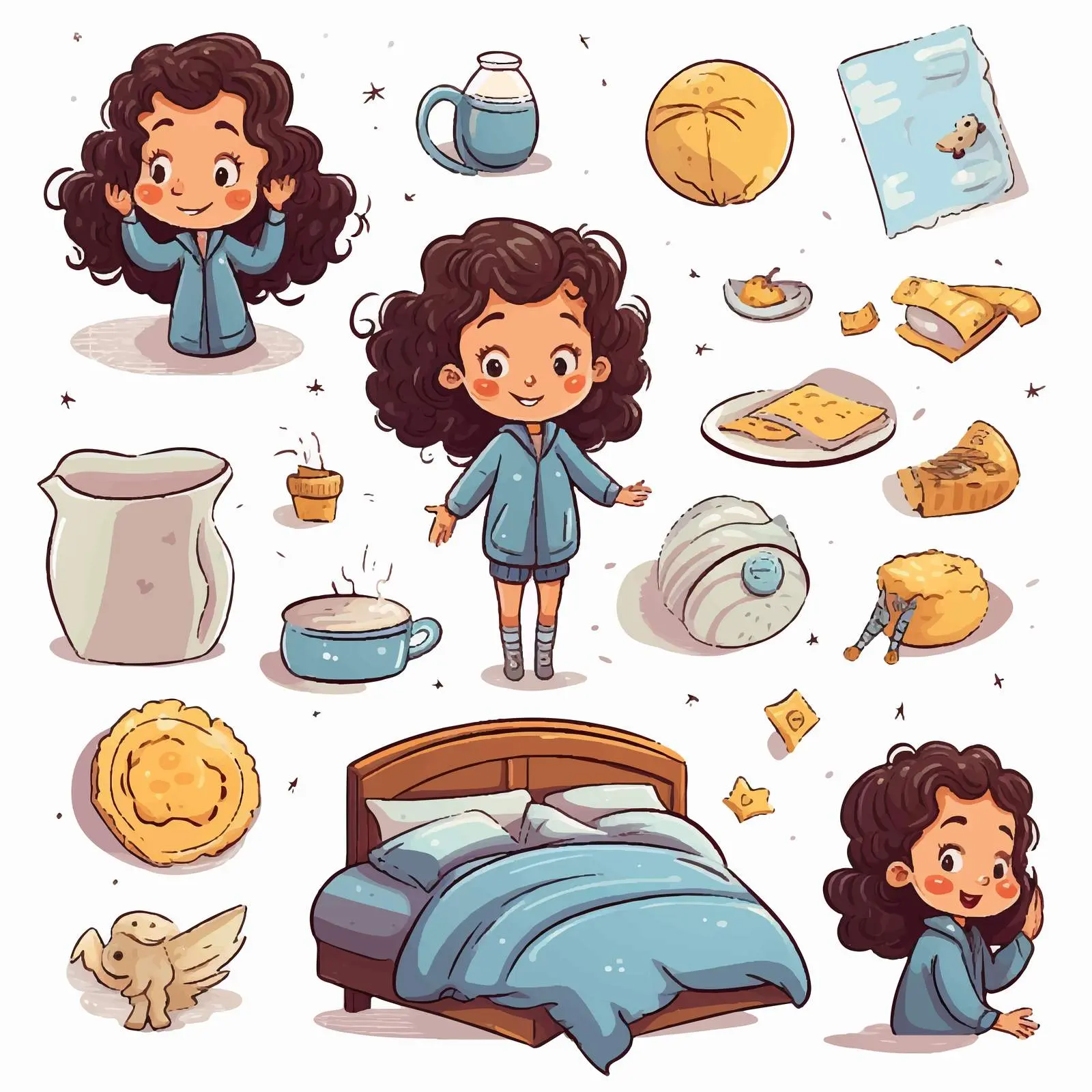 Daily Routine Cartoon Illustration of a Girl – free home life image from Dotvec