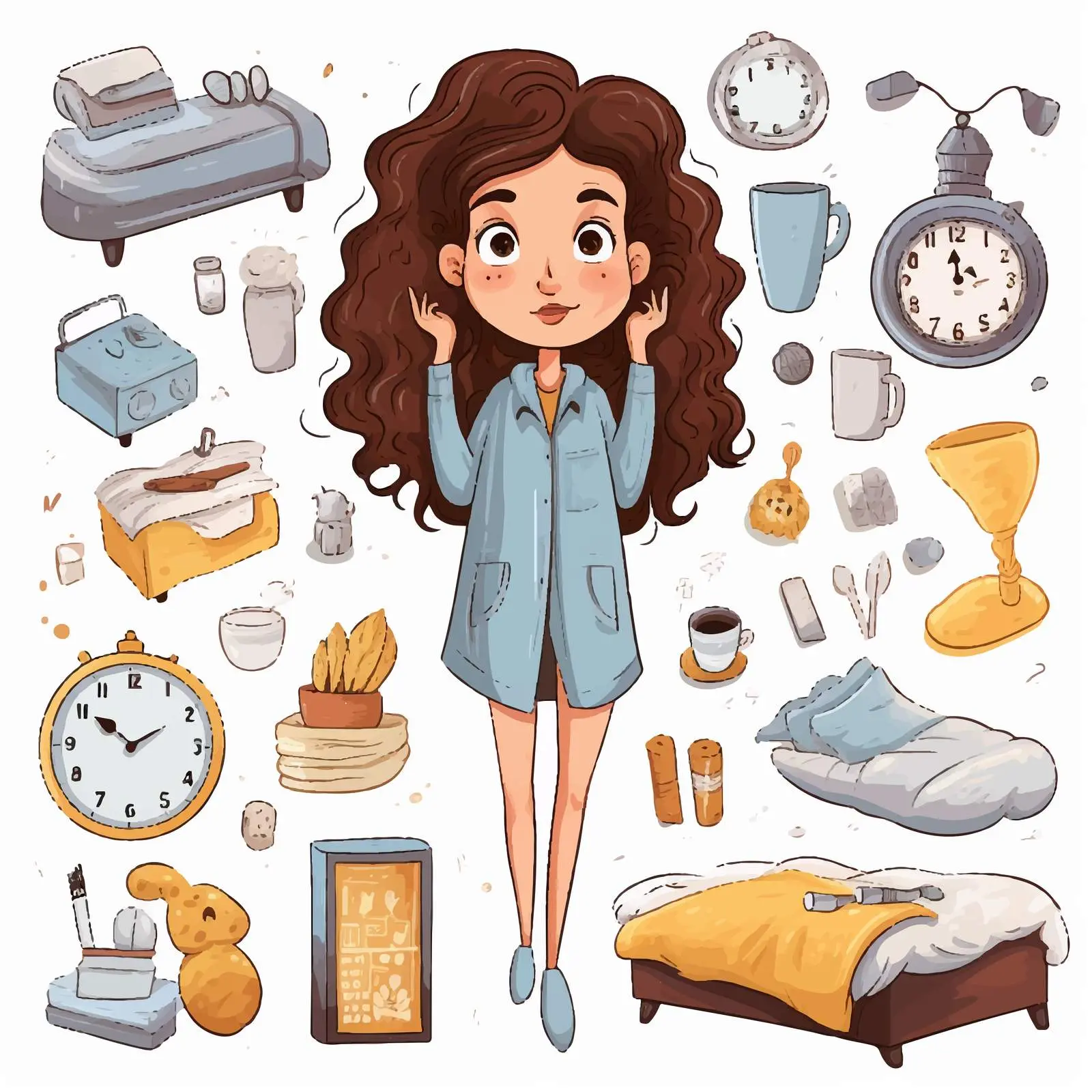Daily Routine of a Girl Illustration — free download from Dotvec