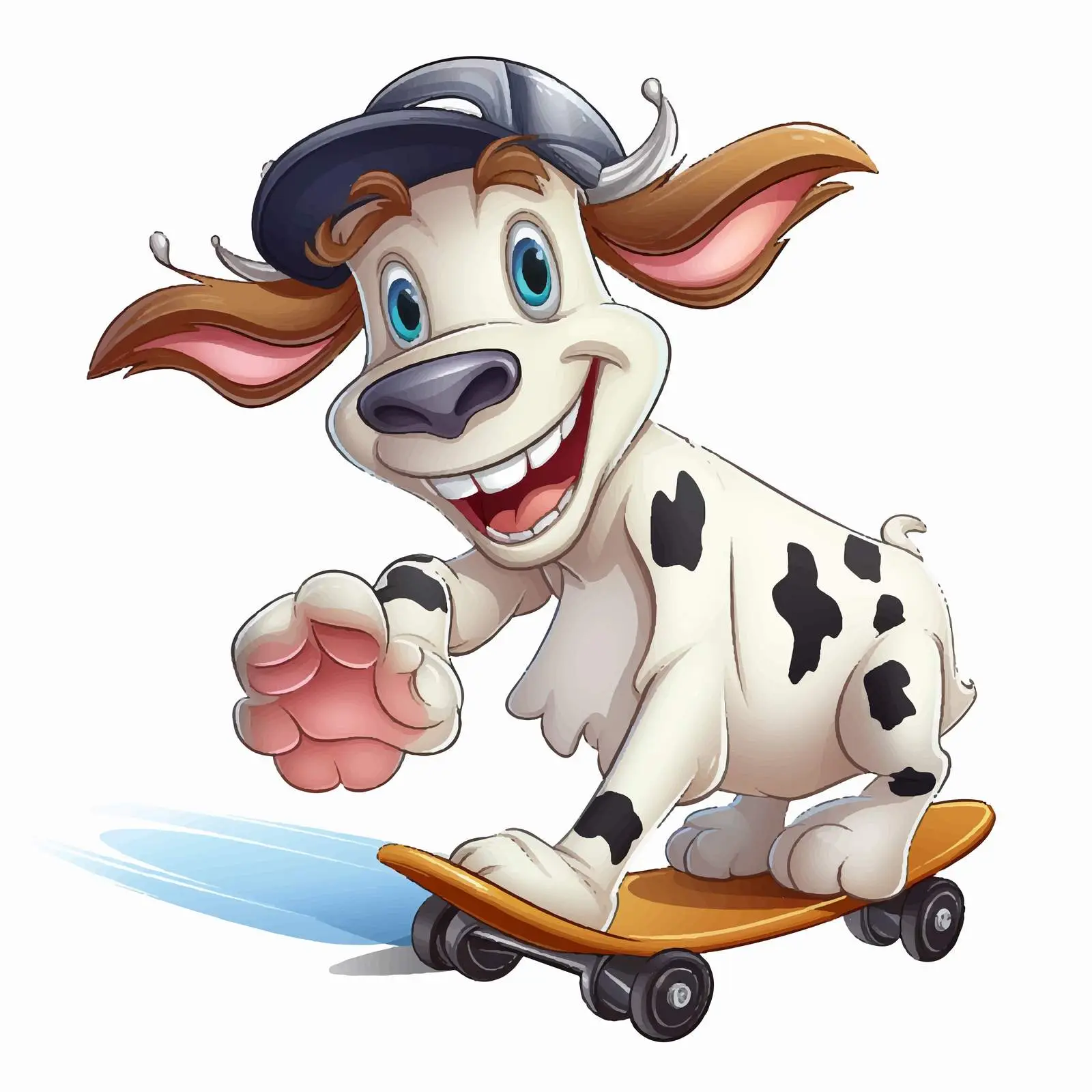 Cartoon Dairy Cow Skateboarding Character Illustration — free download from Dotvec
