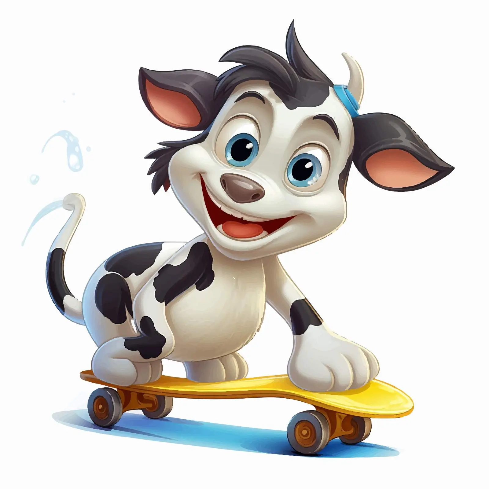 Cartoon Dairy Cow Skateboarding Illustration — free download from Dotvec