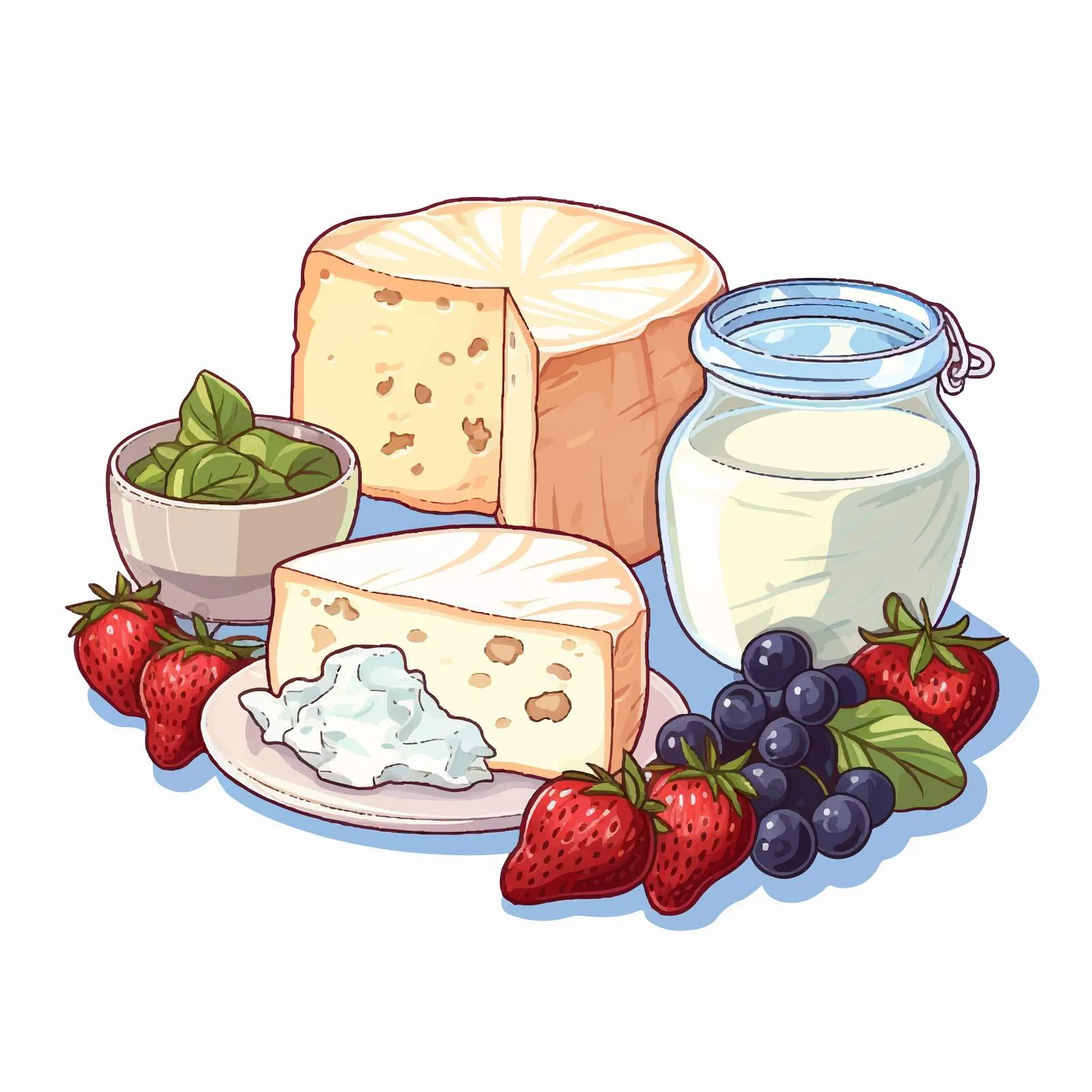 Hand-Drawn Dairy Products: Yoghurt and Cottage Cheese – free market produce image from Dotvec