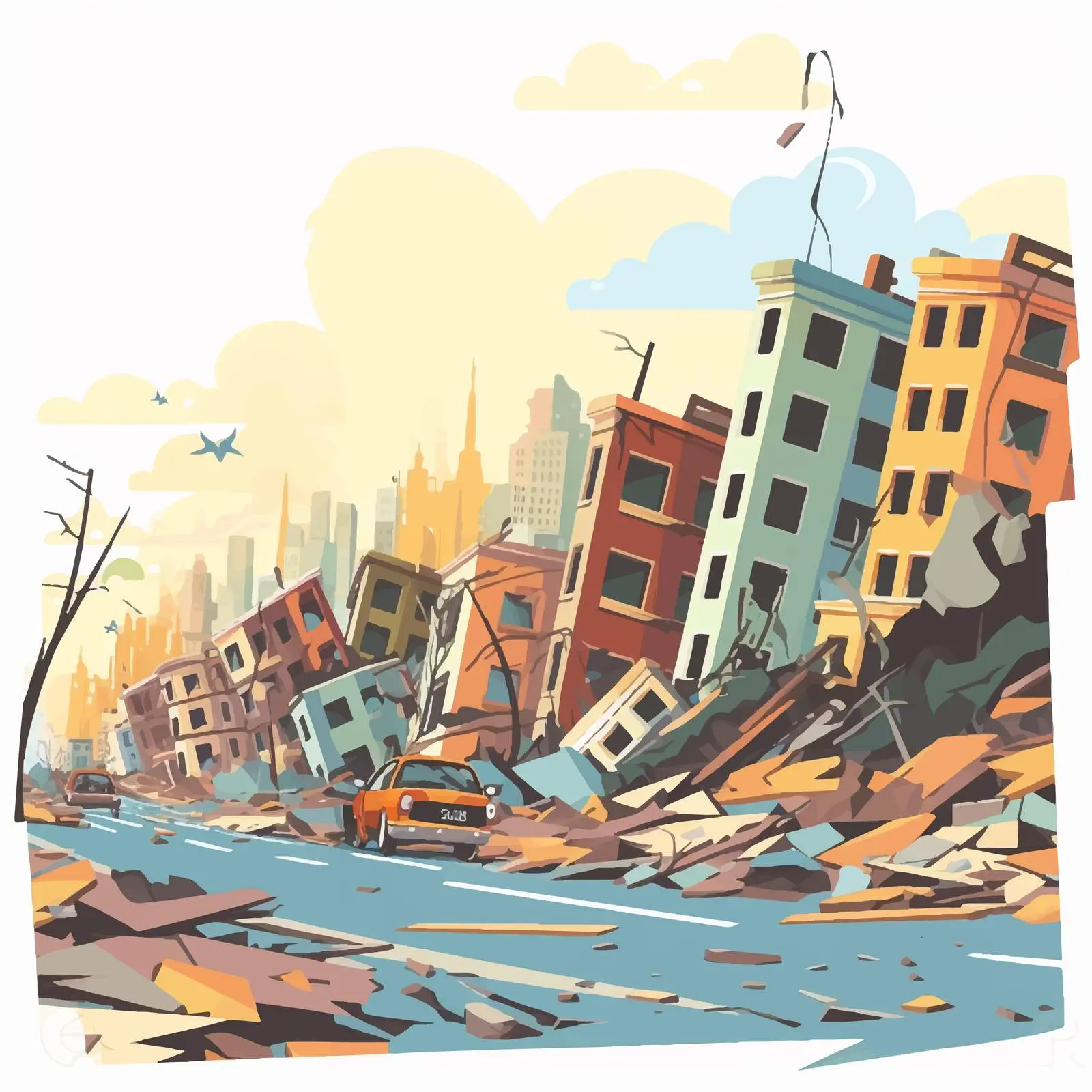 Damaged City Buildings and Roads After Disaster — free download from Dotvec