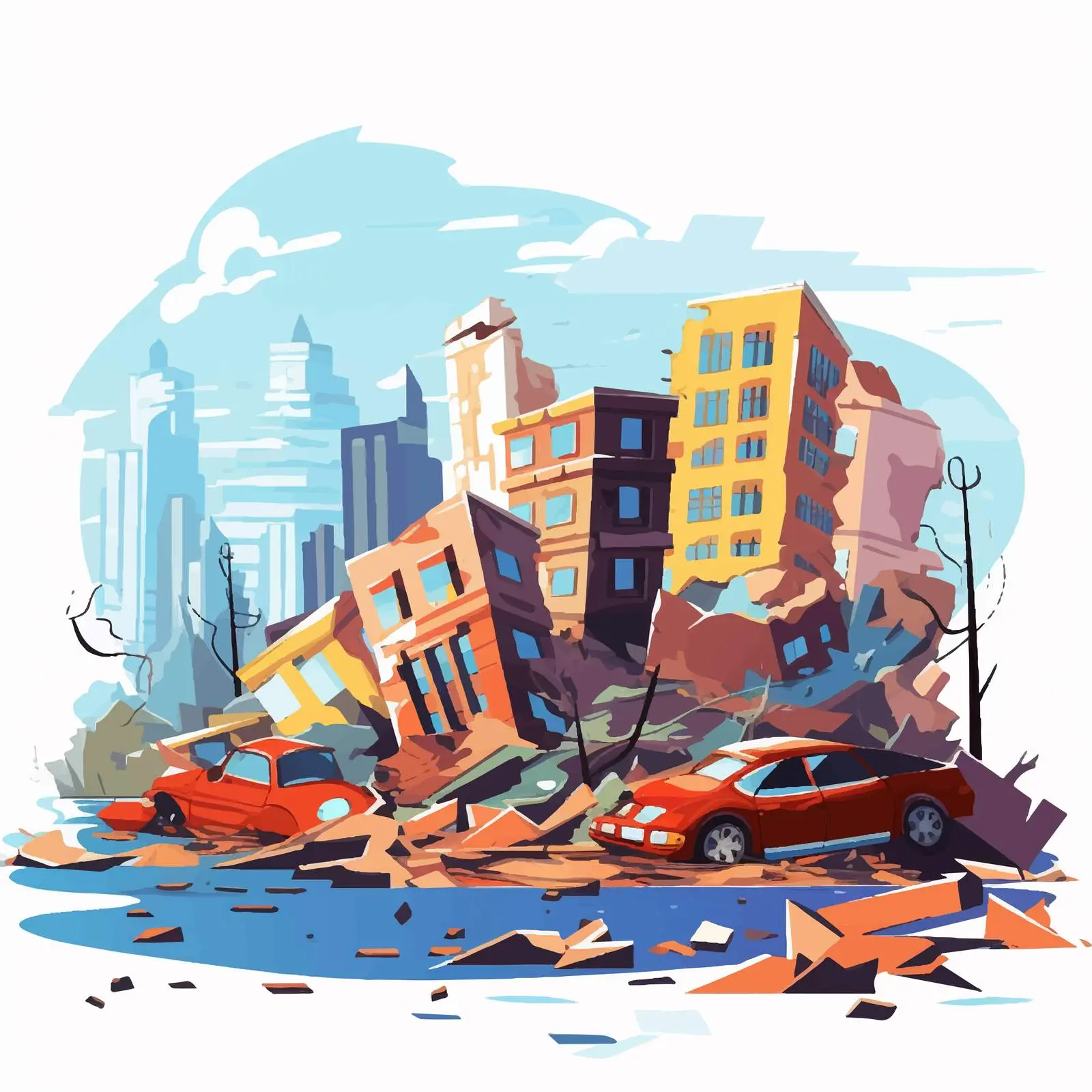 Damaged City Buildings and Roads After Disaster — free download from Dotvec
