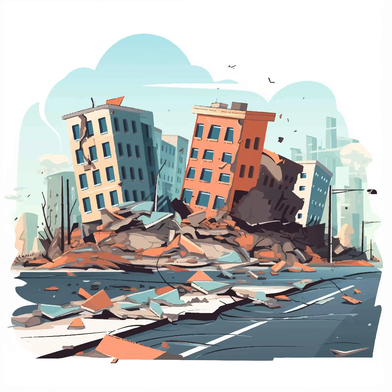 Damaged Cityscape with Destroyed Buildings and Roads — free download from Dotvec