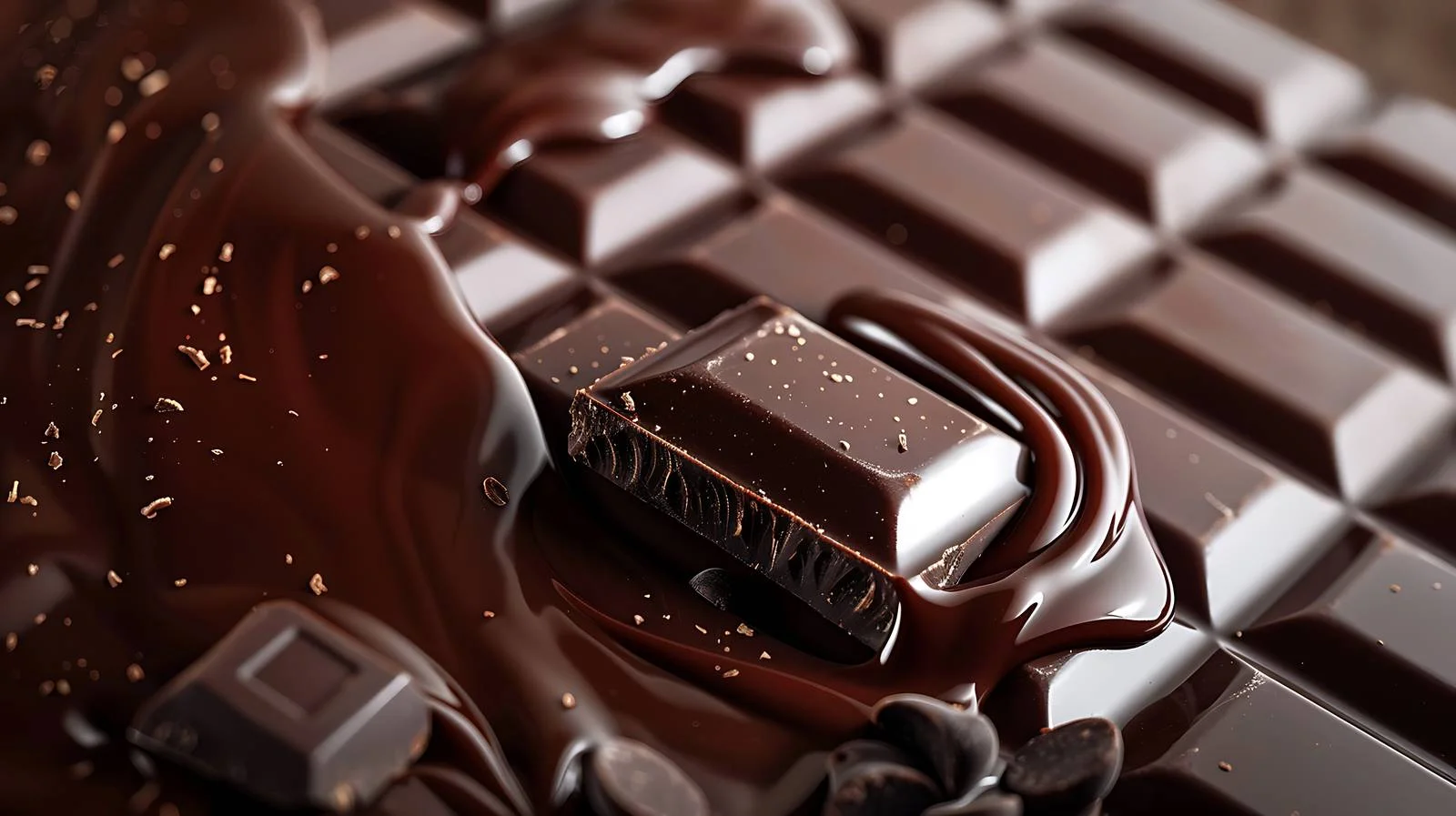 Luxurious Dark Chocolate Bar with Cascading Melted Chocolate — free download from Dotvec