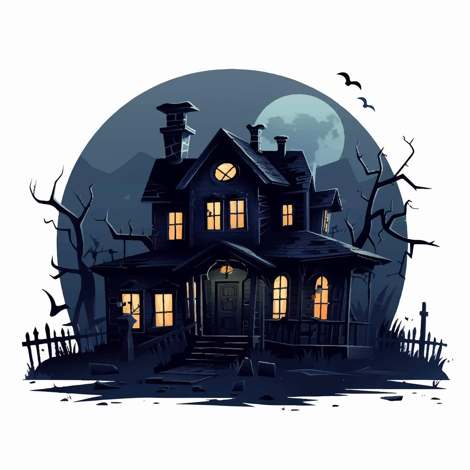 Creepy Rural House at Night with Light — free download from Dotvec