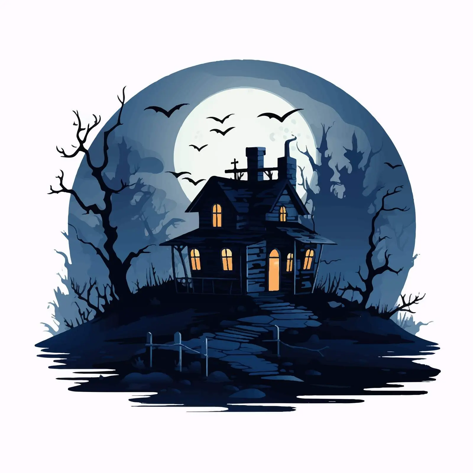 Creepy Rural House with Lights at Night – free nighttime landscape image from Dotvec