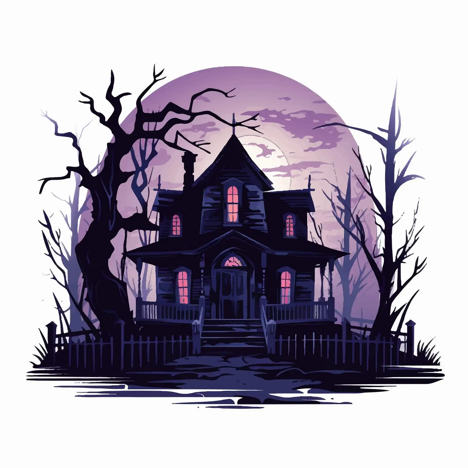 Creepy Rural House at Night with Lights – free haunting image from Dotvec