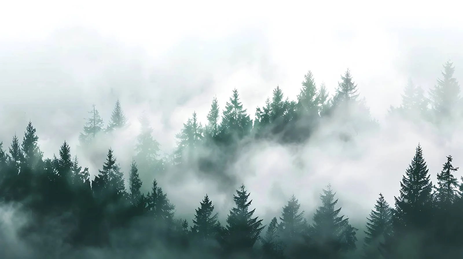 Misty Forest Blanketed in Fog on White — free download from Dotvec