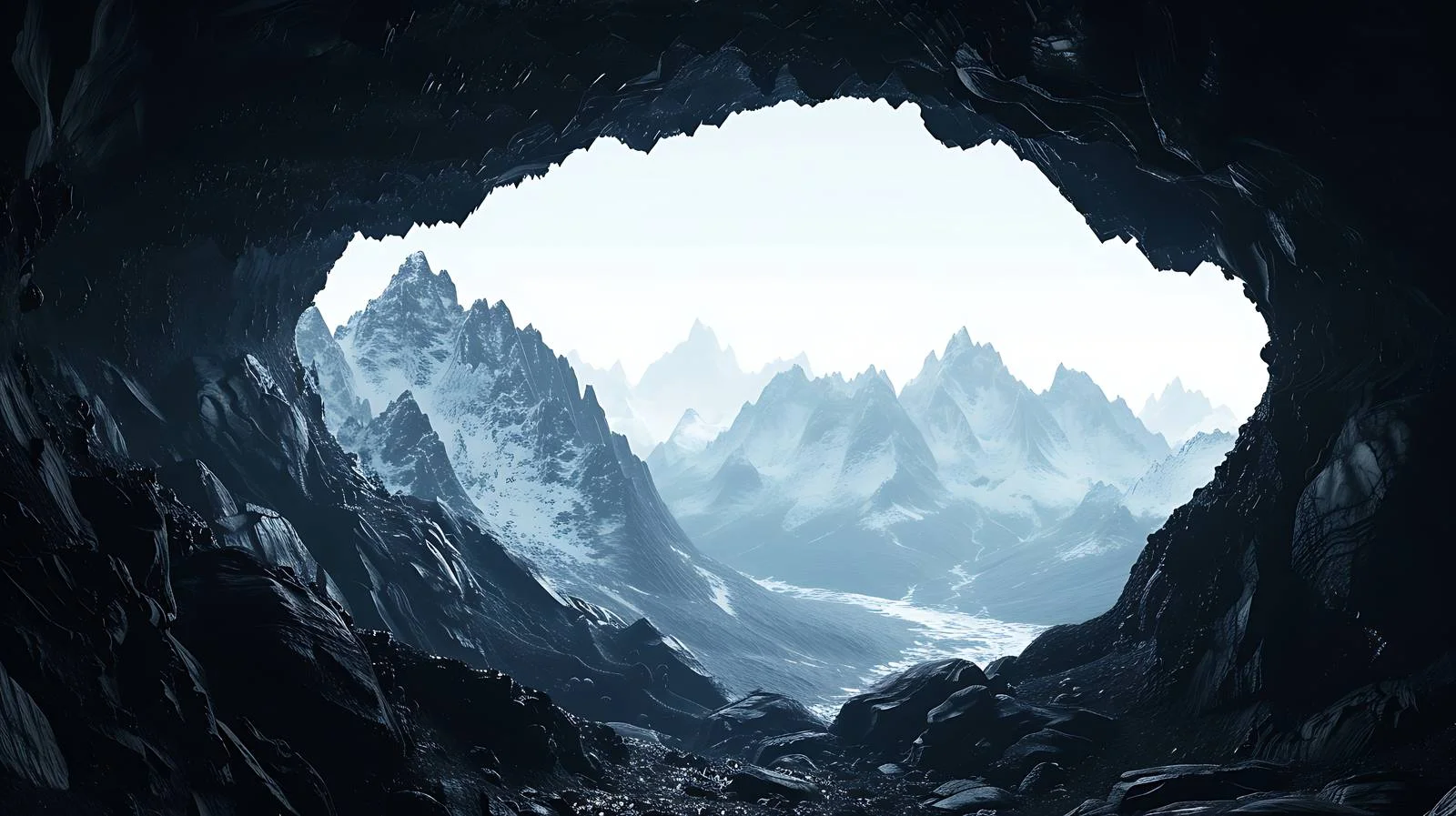 Majestic Mountains View Inside Isolated Cave — free download from Dotvec