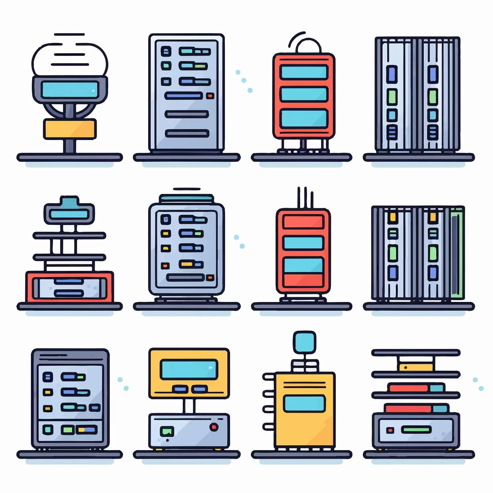 Cartoon Vector Icons for Data Center – free analytics image from Dotvec