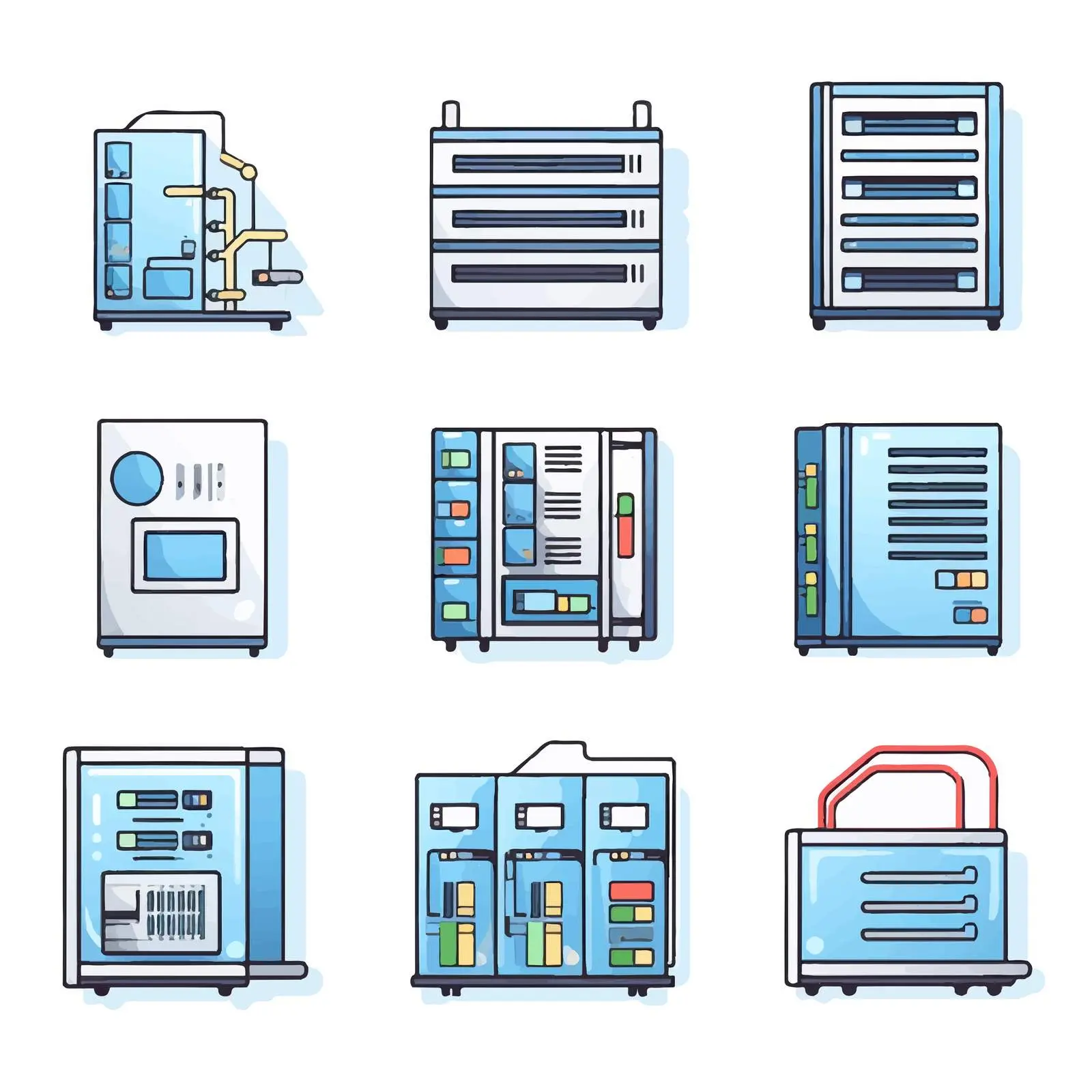 Cartoon Vector Flat Line Data Center Icons — free download from Dotvec