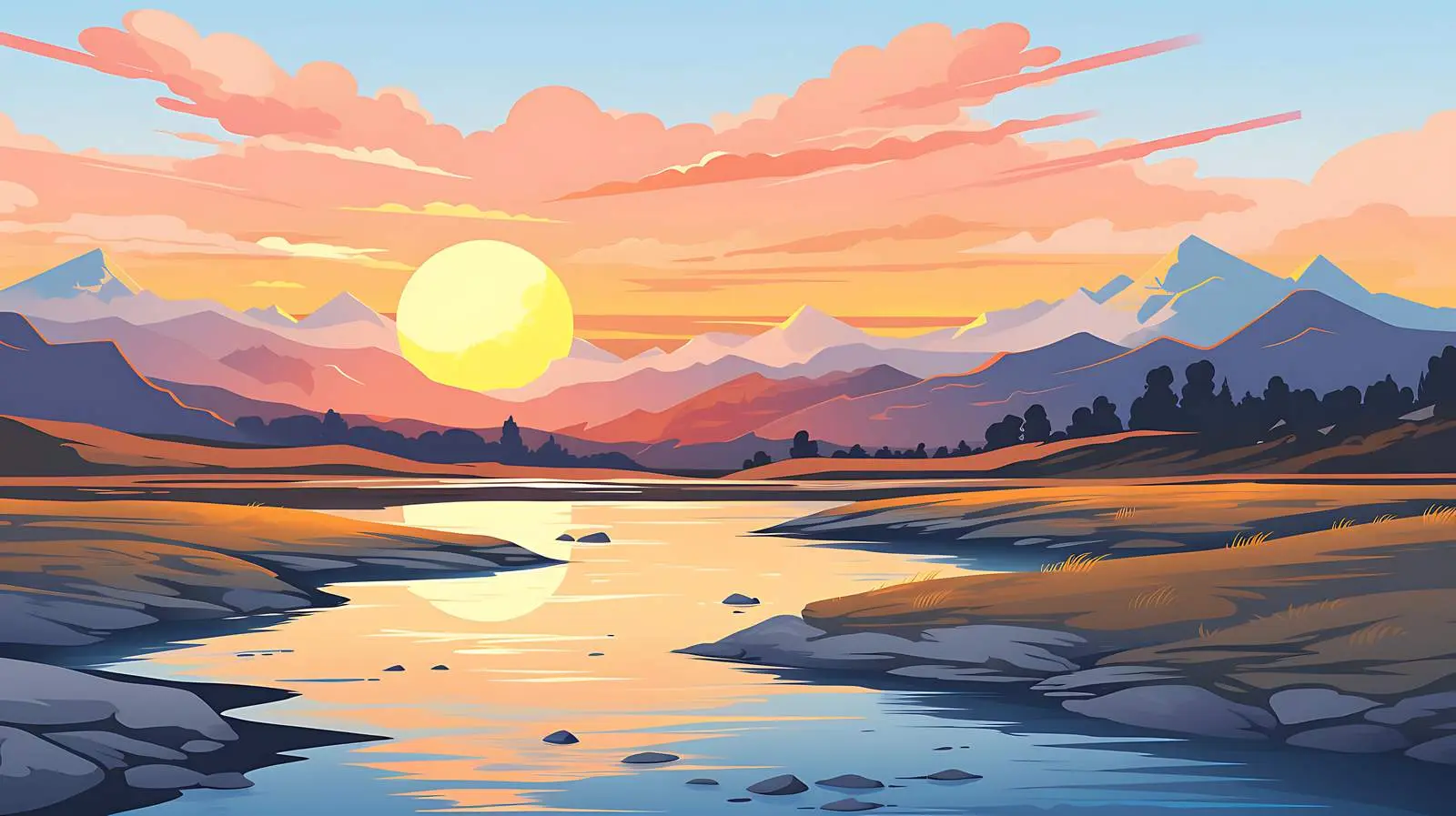 Tranquil River Dawn Painting — free download from Dotvec