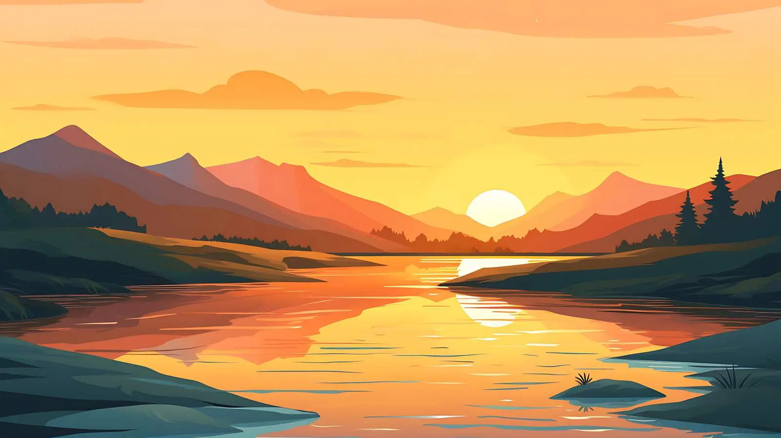 Tranquil River Dawn Painting — free download from Dotvec
