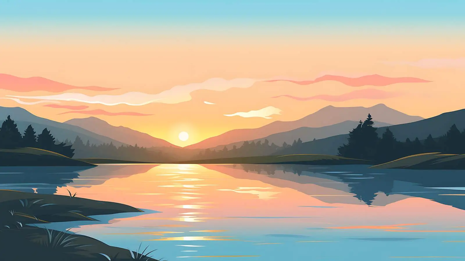 Tranquil River Dawn Painting — free download from Dotvec