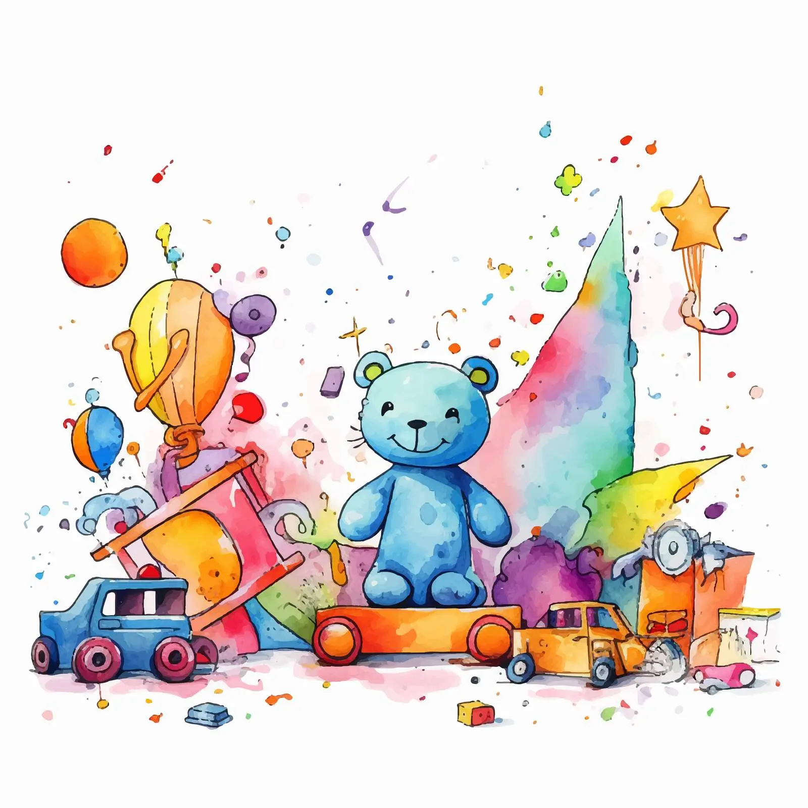 Watercolor One-Line Illustration of Decorations and Toys – free artistic decoration image from Dotvec