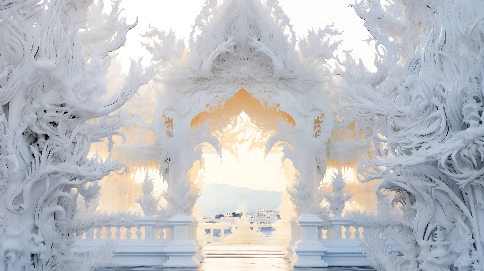 Sunrise Illuminated Wat Rong Khun Ornaments — free download from Dotvec