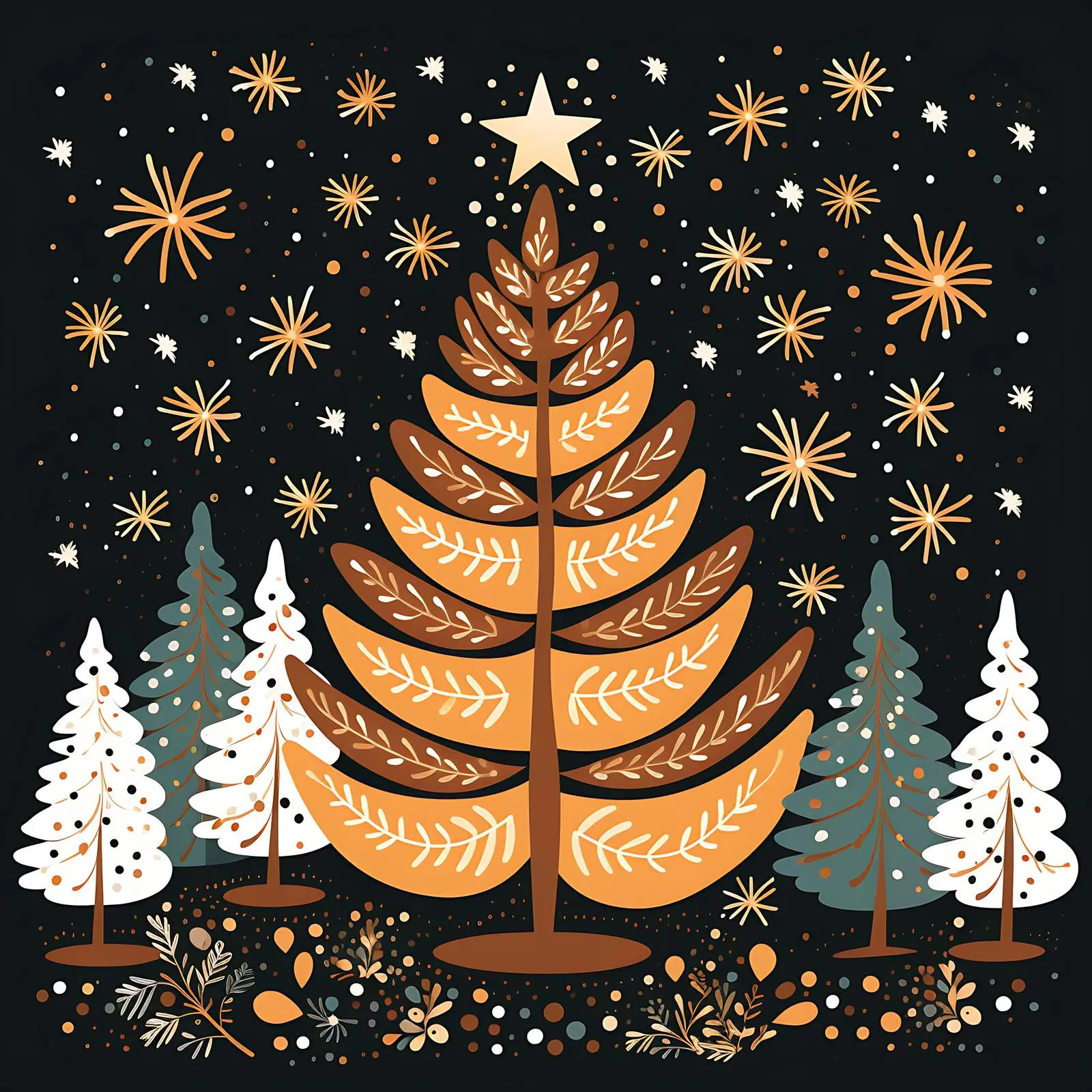 Boho Pattern Christmas Tree Postcard Decorations – free seasonal art image from Dotvec