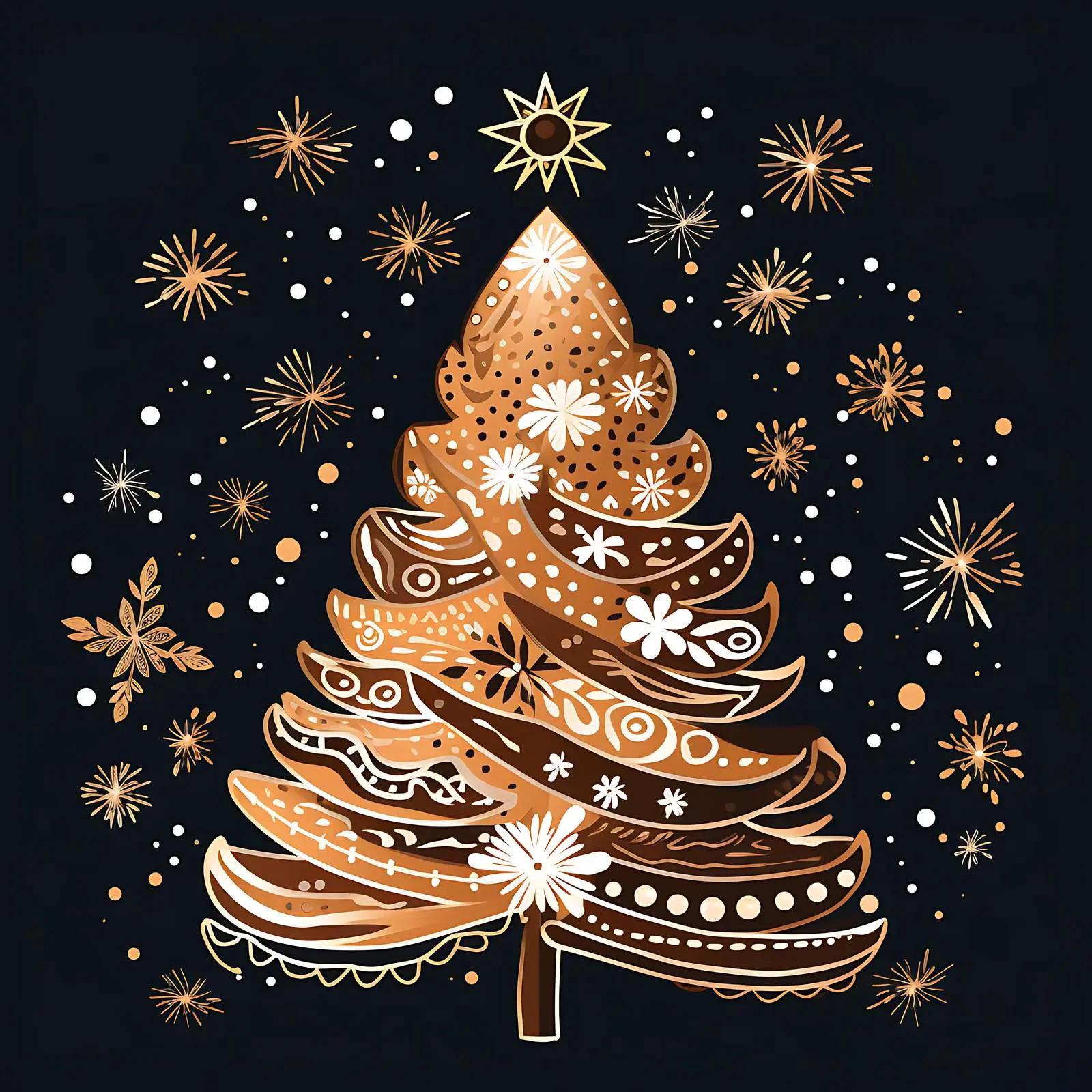 Boho Pattern Christmas Tree Postcard Decoration – free seasonal art image from Dotvec