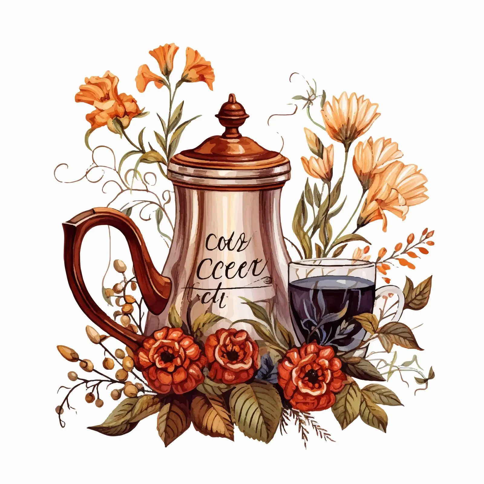 Coffee Pot and Berries Decorative Vector Composition — free download from Dotvec