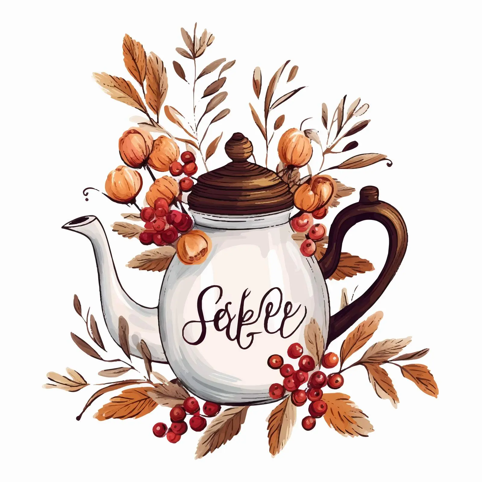 Coffee Pot and Branch Decorative Composition — free download from Dotvec