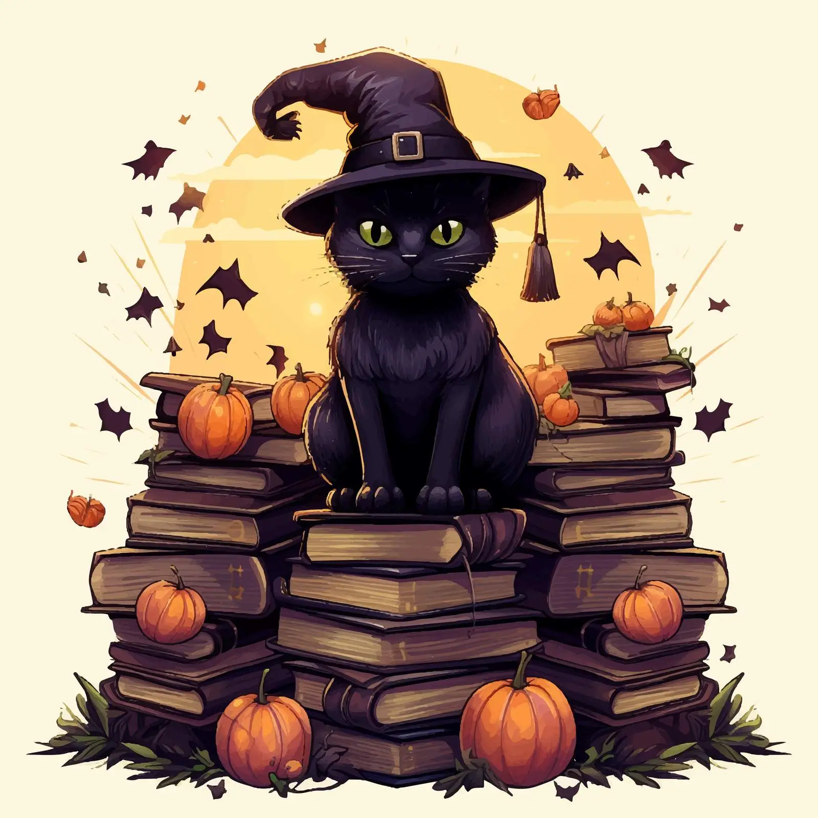 Cute Black Cat Halloween Vector Composition — free download from Dotvec