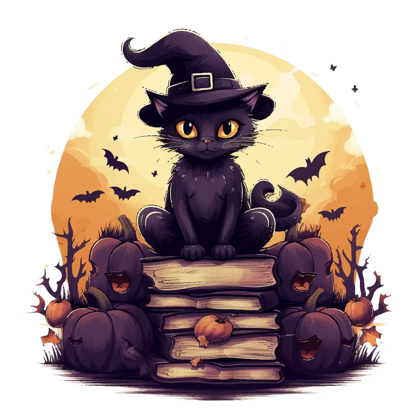 Halloween Composition with Cute Black Cat Vector — free download from Dotvec