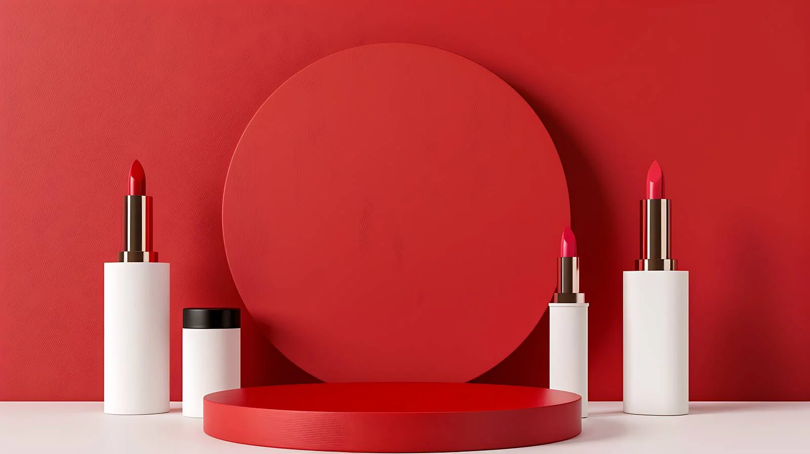 Elegant Podiums with Lipsticks on Red Background — free download from Dotvec