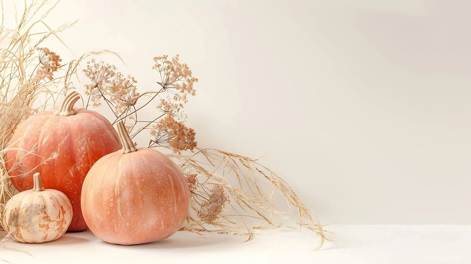 Decorative Pumpkins with Dried Grass on Pastel Background — free download from Dotvec