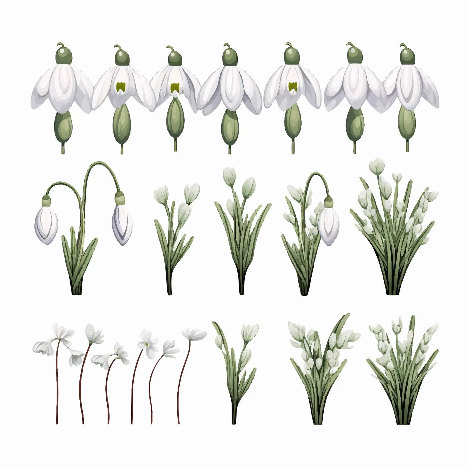 Textured Snowdrops Winter Christmas Elements Kit — free download from Dotvec