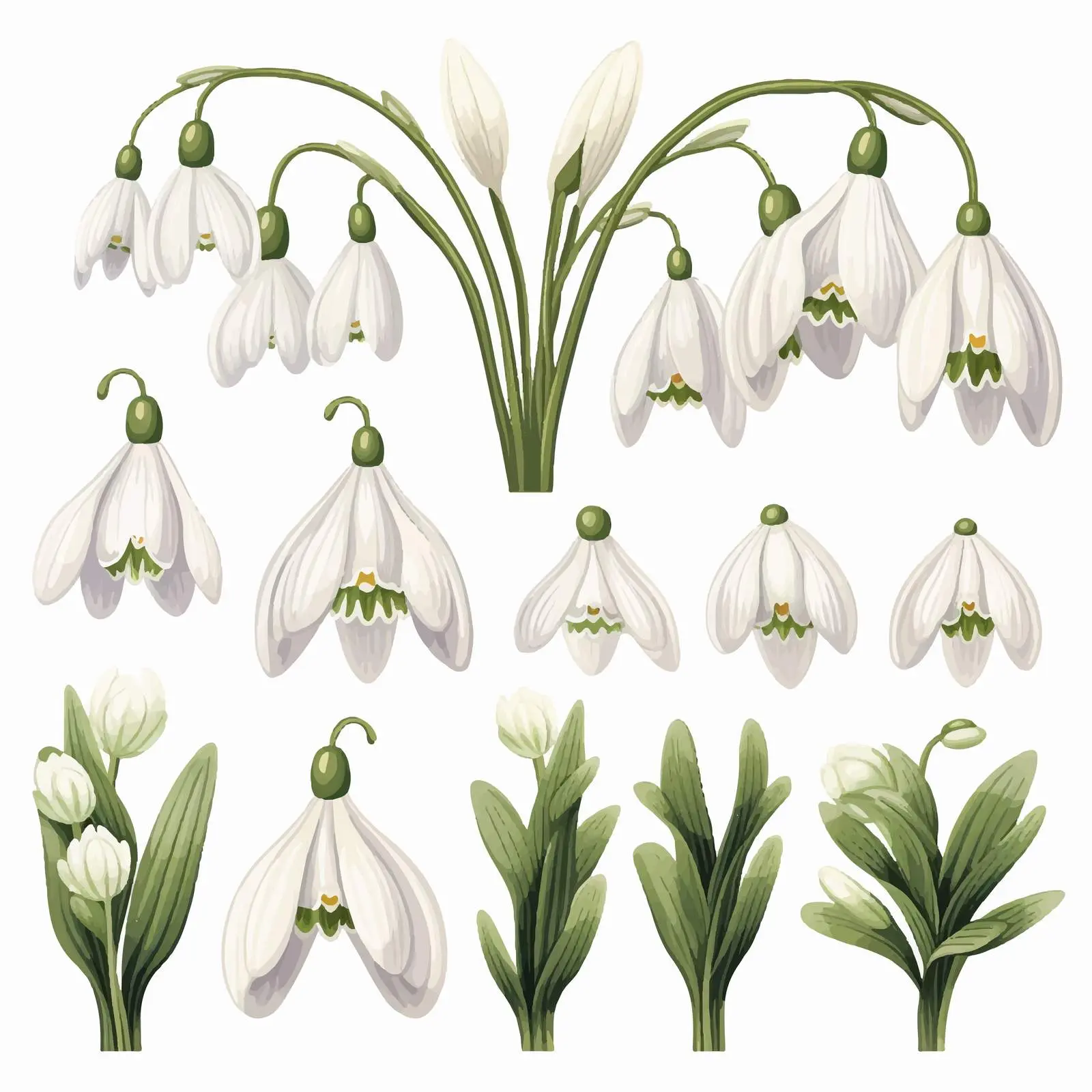 Textured Snowdrops Winter Christmas Elements Kit — free download from Dotvec