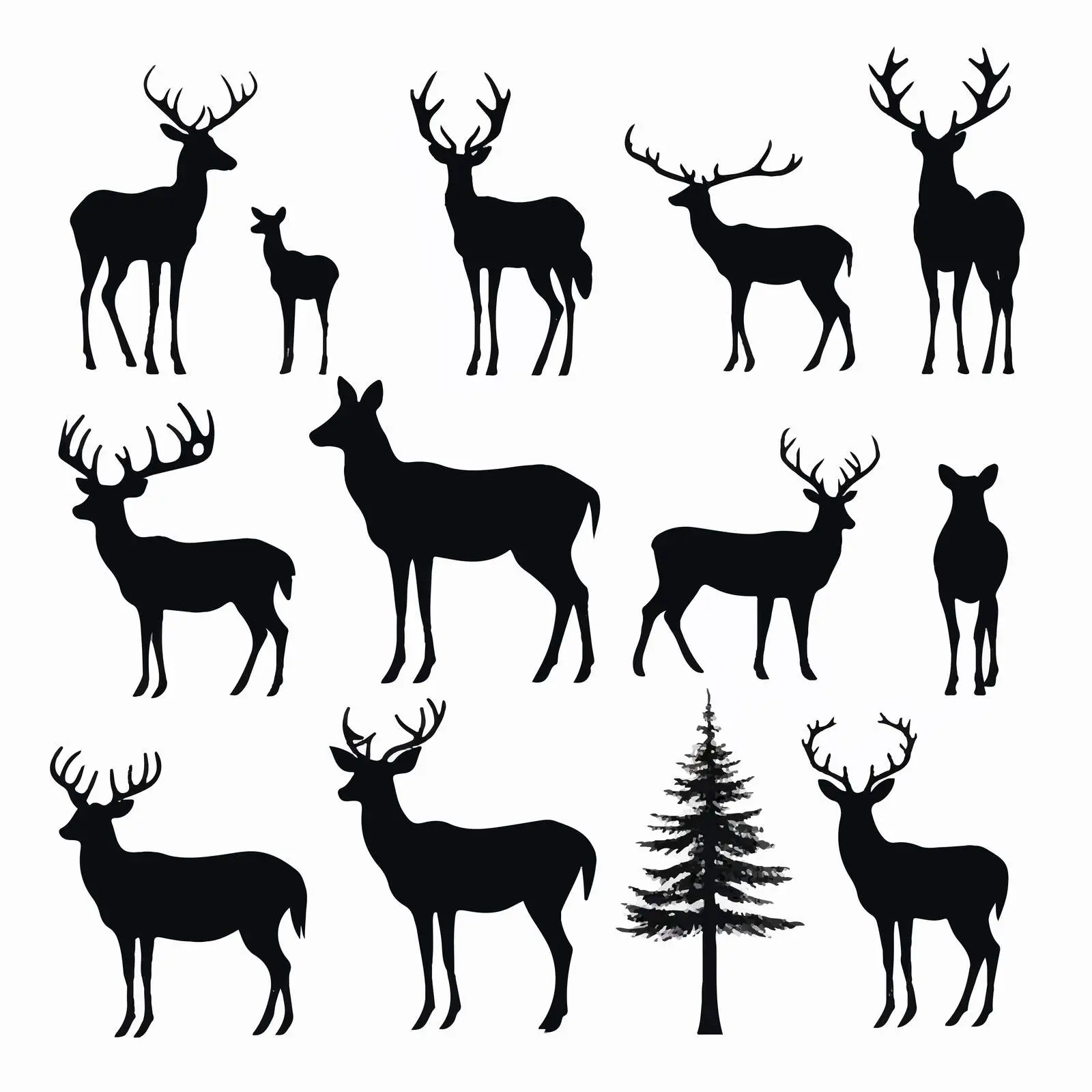 Cartoon Deer Christmas Silhouettes on White Background — free download from Dotvec