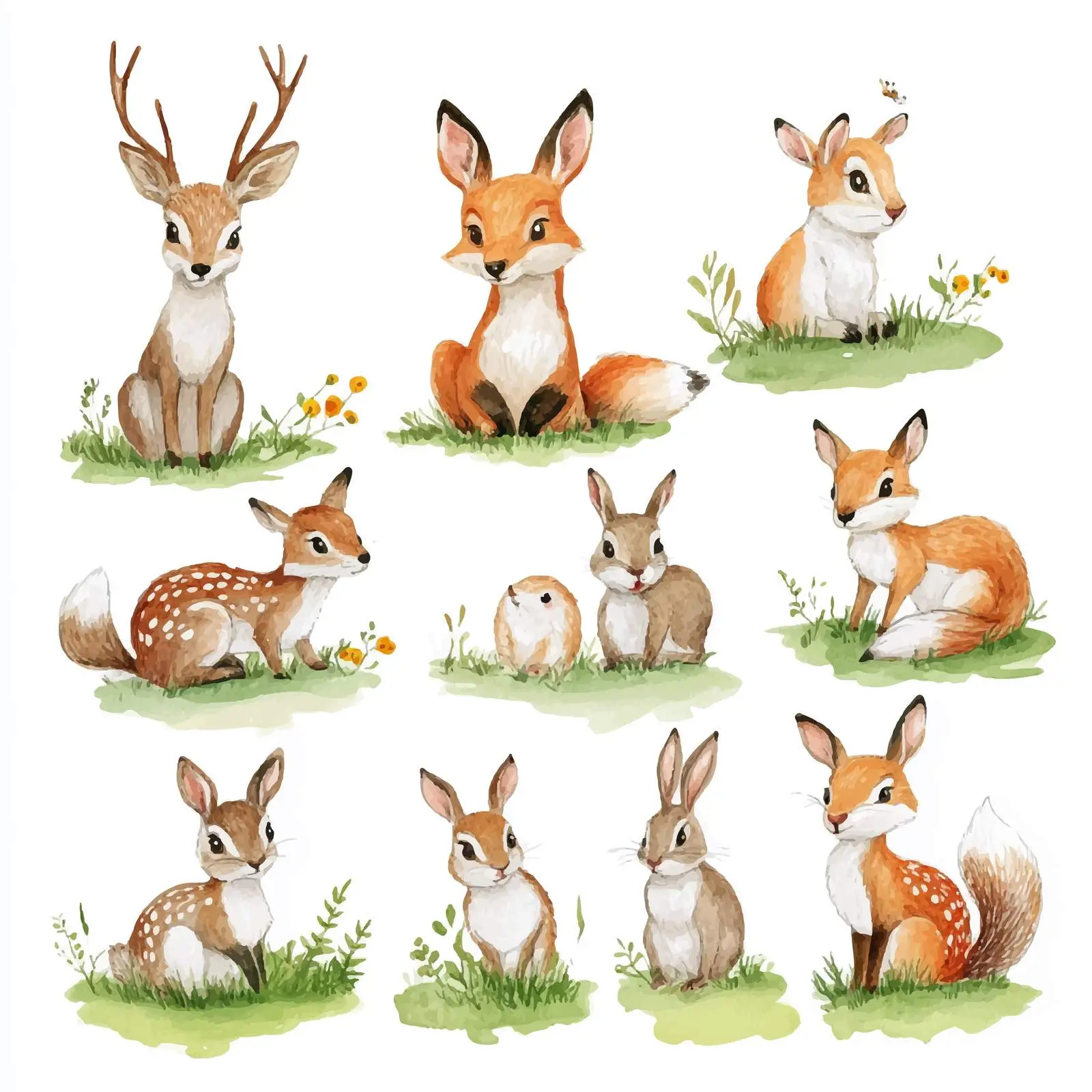 Forest Animals on Lush Green Lawn — free download from Dotvec