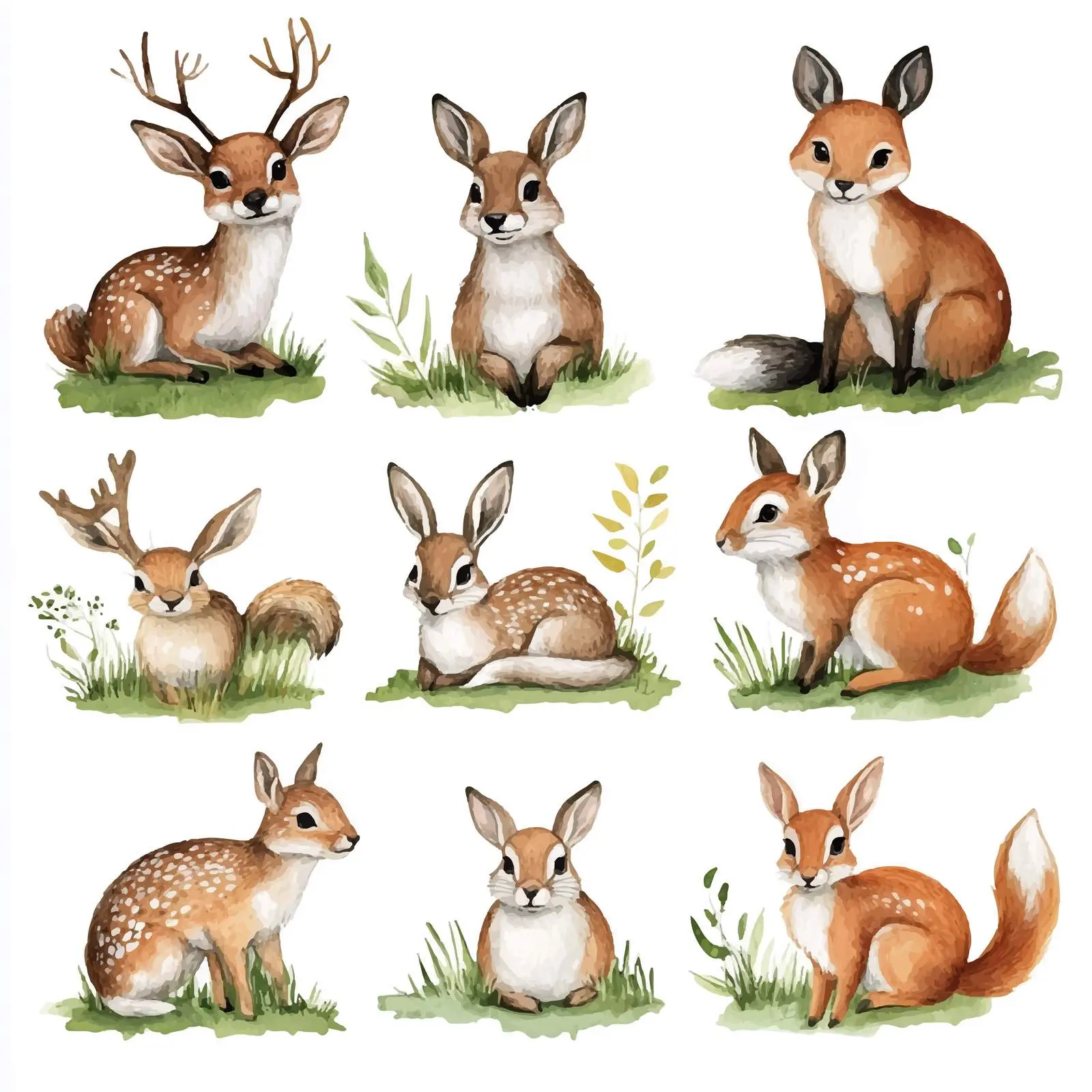 Wildlife Animals on Green Lawn Illustration – free wild animals image from Dotvec